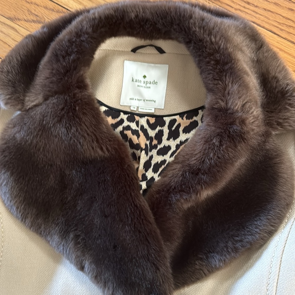 Kate Spade Briella Wool Faux Fur Collar Coat Tan Sz14 - Picture 5 of 8